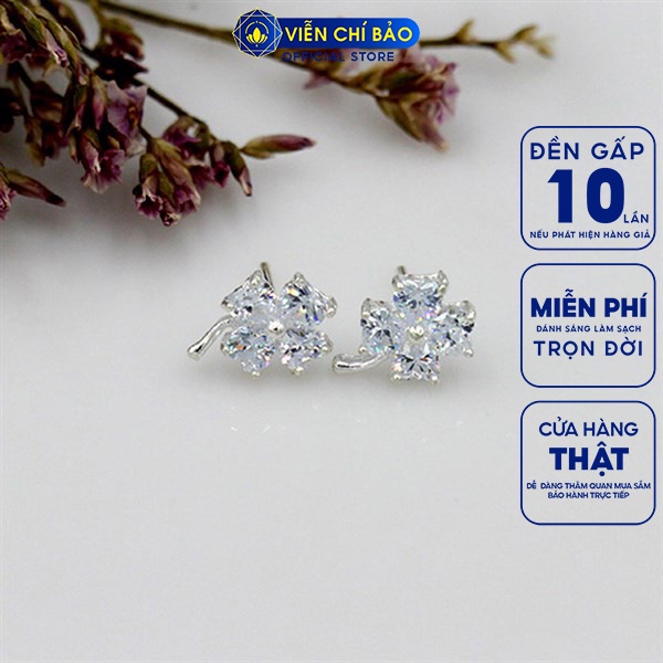 Bông tai bạc nữ cỏ bốn lá may mắn trắng nữ bạc 925 thời trang phụ kiện trang sức nữ Viễn Chí Bảo B400147-TR