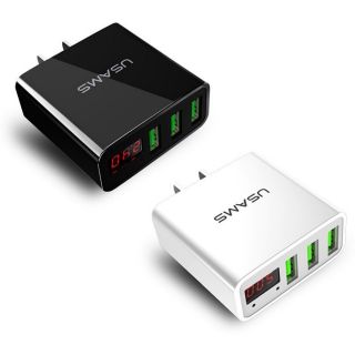 CÓC SẠC NHANH USAMS 3 CỔNG USB CÓ MÀN HÌNH LED