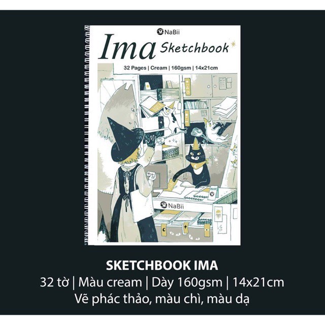 Giấy vẽ Nabii Ima Sketbook 160gsm 32tờ dạng sổ lò xo vẽ phác thảo,màu chì,marker