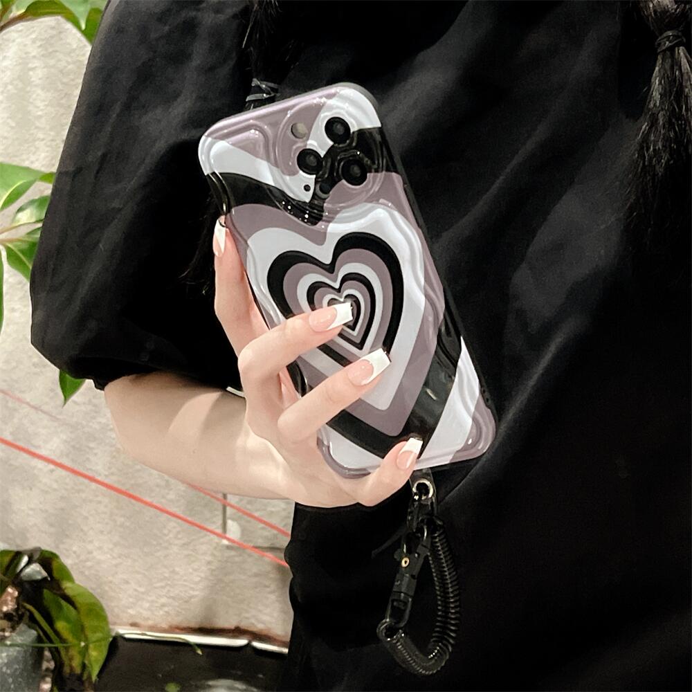 Ốp Điện Thoại Tpu Dẻo Màu Đen / Xám Họa Tiết Trái Tim Lượn Sóng Độc Đáo Chống Sốc Cho iPhone 11 12 13 Pro XS Max X XR