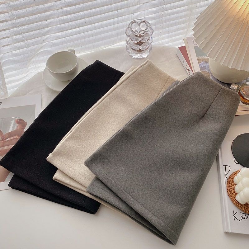 (Big size) chân váy chữ A ngắn cạp liền C032 màu kem