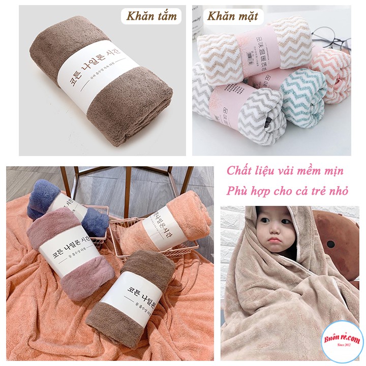 Set Khăn Mặt Kẻ Vân và Khăn Tắm Lông Cừu Size Lớn Xuất Hàn Siêu mềm mịn, thấm hút - 00257+00869