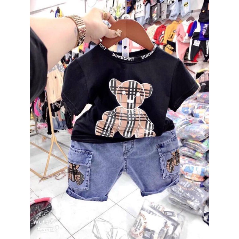 Sét Áo Gấu Cotton Tàu Kèm Quần Bò Jeans Cho Bé Trai/ Bé Gái