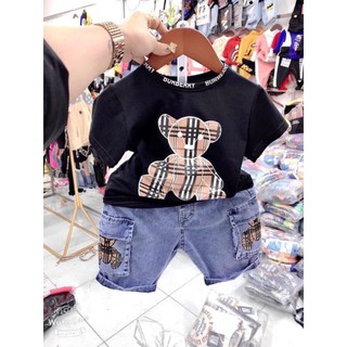 Sét áo gấu cotton tàu kèm quần bò jeans cho bé trai/ bé gái