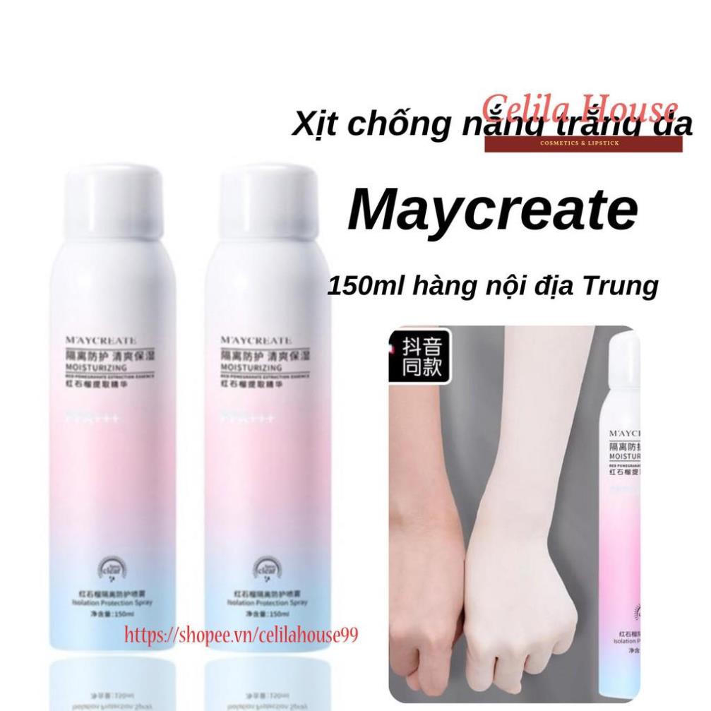 Xịt chống nắng trắng da Maycreate 150ml hàng nội địa Trung