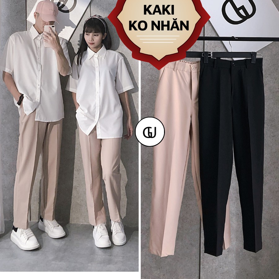 Quần Baggy Kaki Nam Nữ Chất Mềm Mịn, Không Nhăn, Dáng Baggy Basic 2 Màu Kem Đen GUF