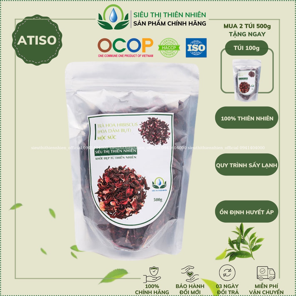 Trà hoa dâm bụt đỏ ( Hibicus/Atiso ) hỗ trợ hạ huyết áp, giảm stress đóng túi zip thương hiệu Mộc Sắc