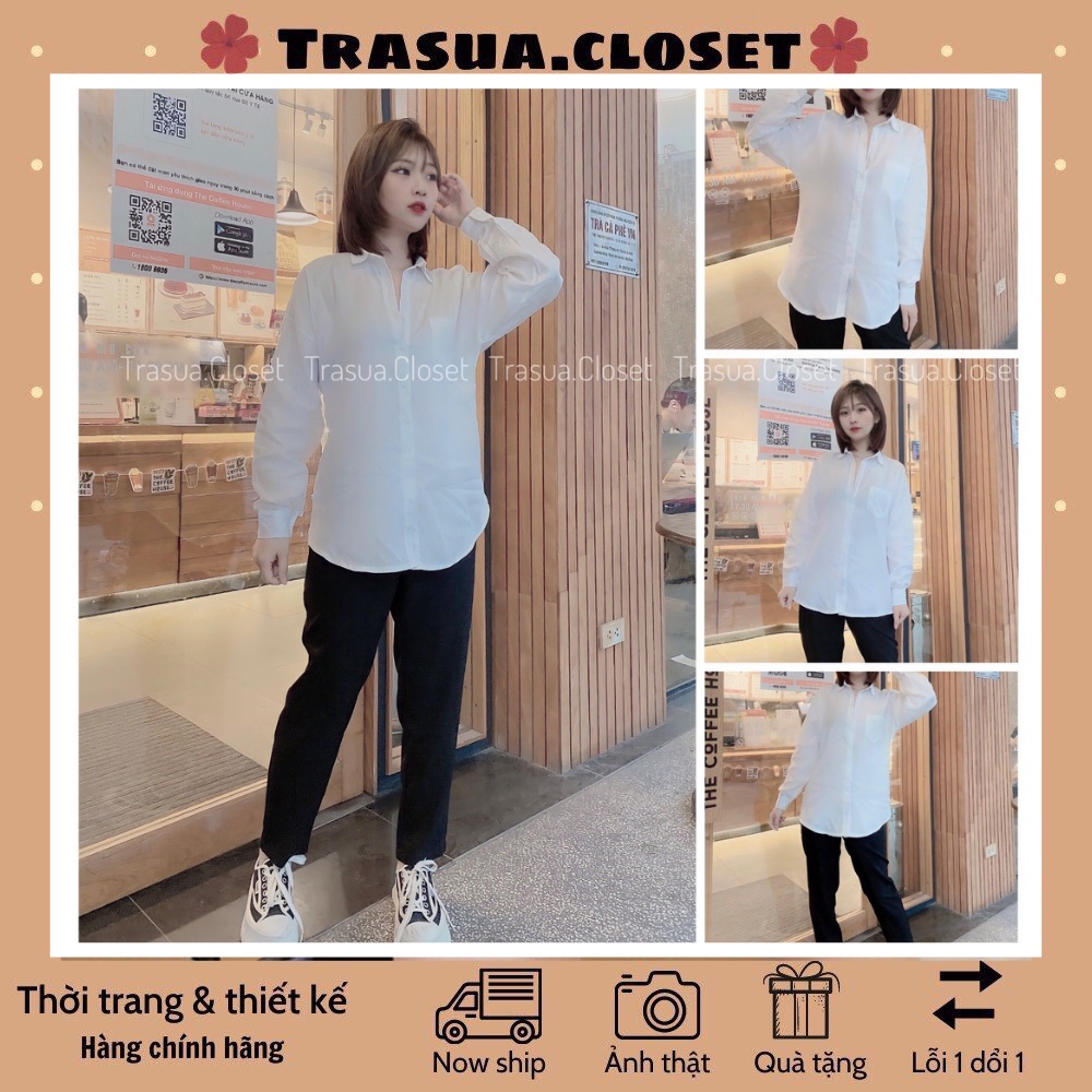 Áo Sơ Mi Nữ form rộng có túi ngực Màu Trắng đẹp dài tay ulzzang vintage hàn quốc cao cấp trơn trasua.closet TSA33