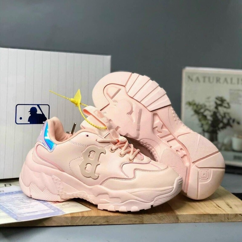 Giày thể thao sneaker nữ ML B cao cấp, chữ nỗi 3D BOSTON gót bạc chất liệu da xịn