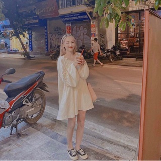 Đầm doll trắng cổ bèo tay bí