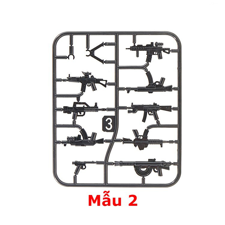 Đồ Chơi Vỉ Vũ Khí Các Mẫu Súng Mới Nhất NO.407 M1915 MP5 MP7 MP10 AK47 SR25 HK416 - Phụ Kiện Army