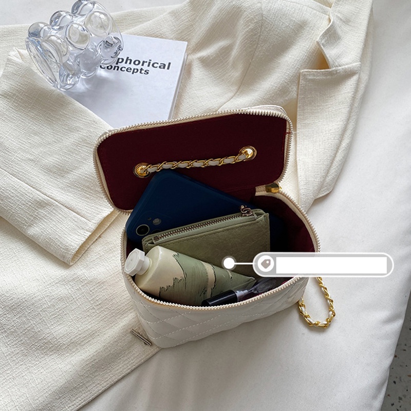 Túi đeo vai IELGY hình vuông cỡ nhỏ họa tiết hình thoi phối dây xích thời trang dành cho nữ