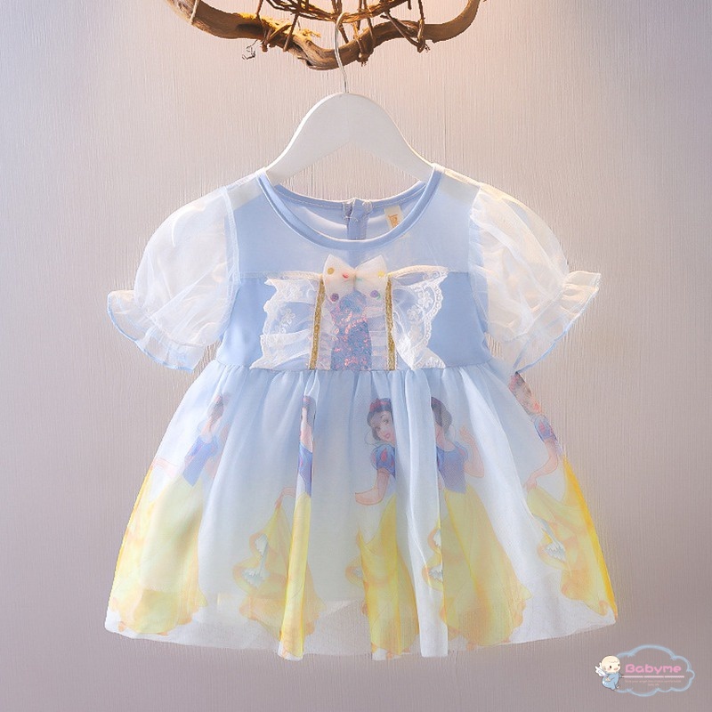 Đầm Công Chúa Phối Lưới Tay Phồng Đính Nơ Thời Trang Xinh Xắn Cho Bé Gái