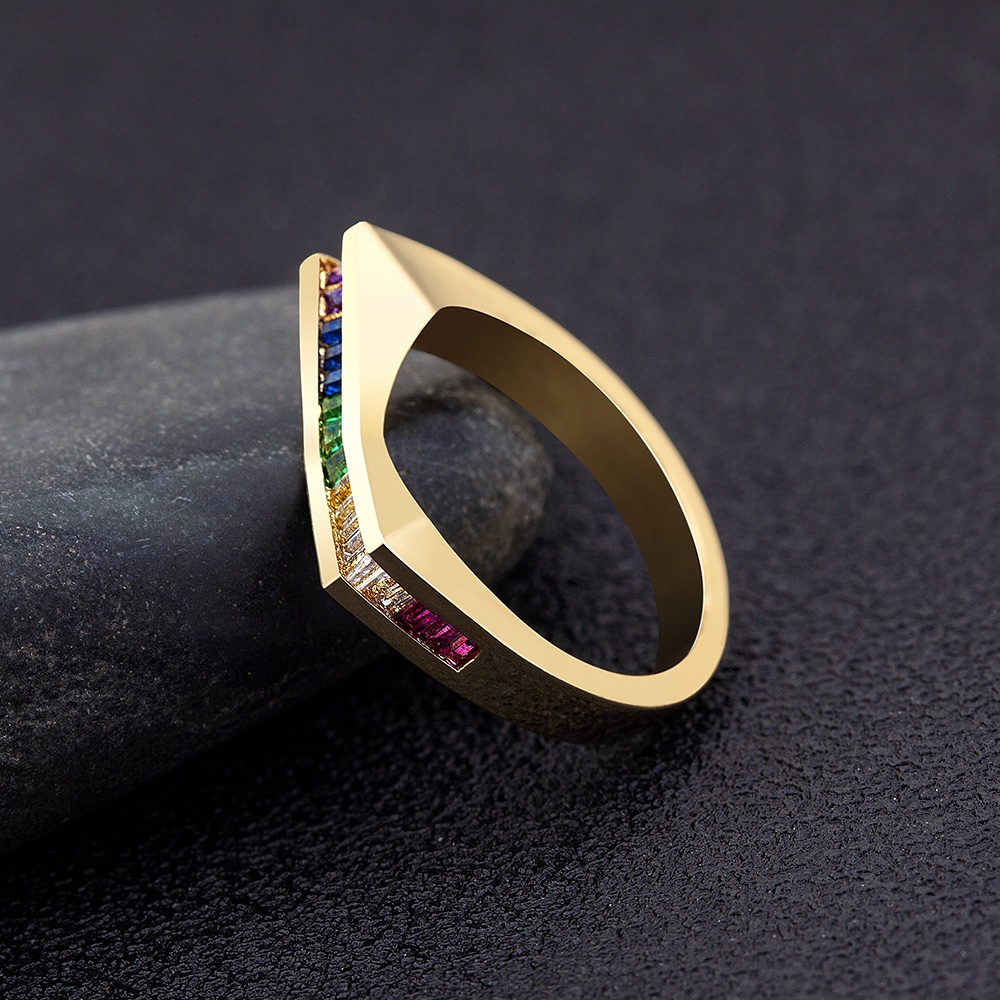 Nhẫn Đính Đá Zircon Màu Cầu Vồng Thiết Kế Mới Thời Trang Dành Cho Nữ