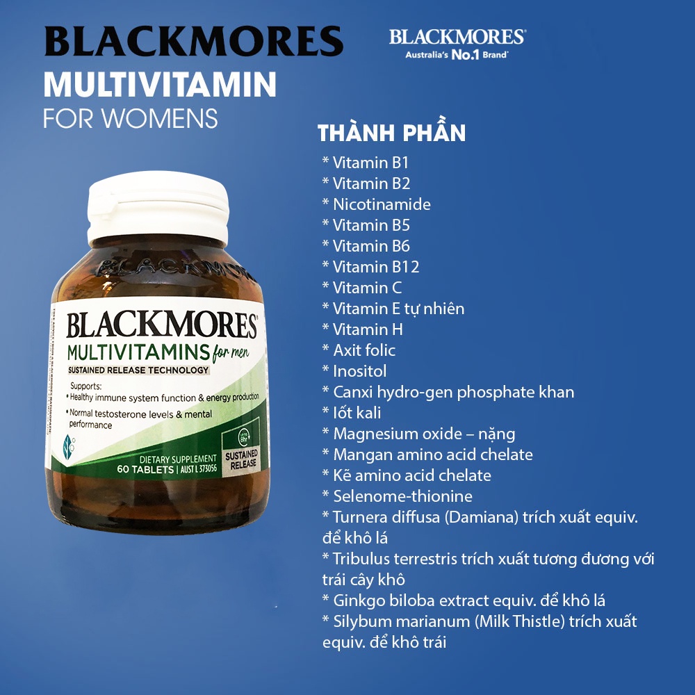 Vitamin tổng hợp Multivitamin for Men Exclusive Blackmores 50, 60 viên giúp tăng cường sức đề kháng, sinh lực nam giới