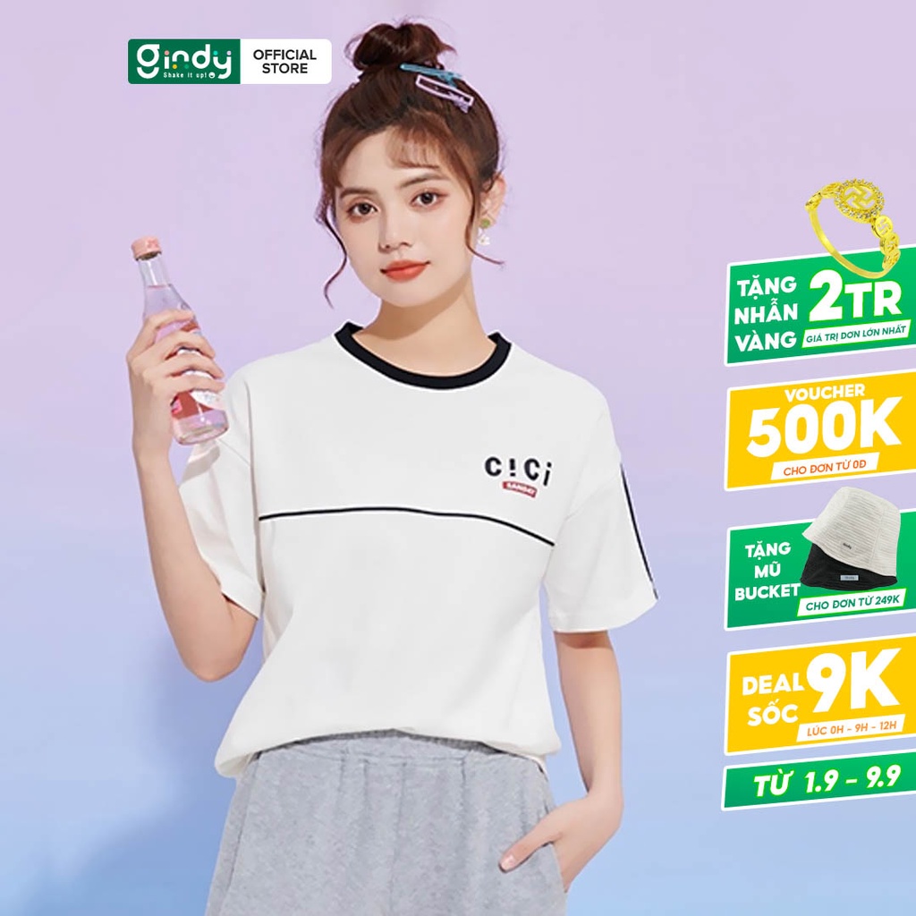 Áo phông nữ form rộng tay lỡ cotton thun basic chất thoáng mát, co giãn unisex trẻ trung local brand GINDY A014