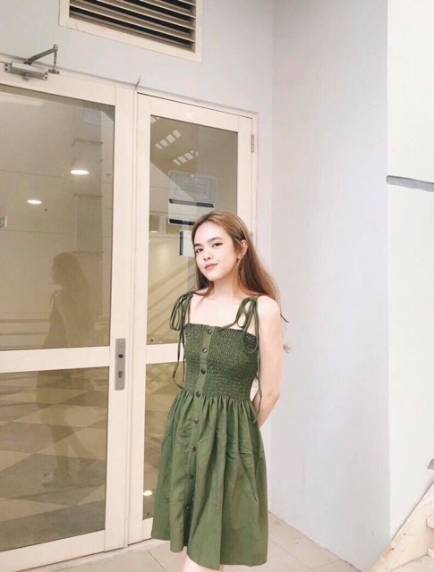 Đầm 2 dây dáng xòe rút dây có bo chun maru dress (hàng có sẵn) | BigBuy360 - bigbuy360.vn