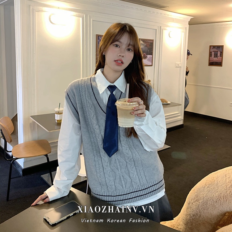 Áo len nữ không tay cổ chữ V thời trang Hàn