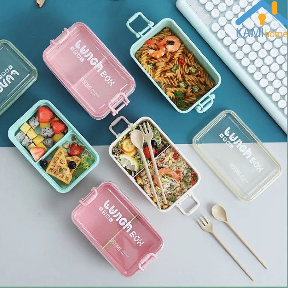 Hộp cơm văn phòng 2 tầng 950ml hâm nóng trong Lò vi sóng nắp chống tràn nước KM21015