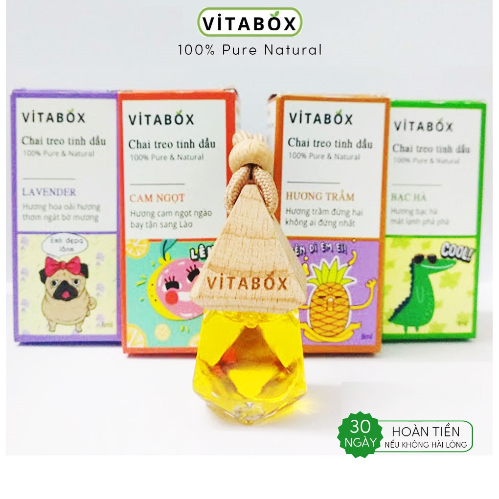 Tinh dầu treo xe VITABOX nguyên liệu 100% thiên nhiên mùi thơm dễ chịu an toàn cho ô tô, phòng ngủ, tủ quần áo
