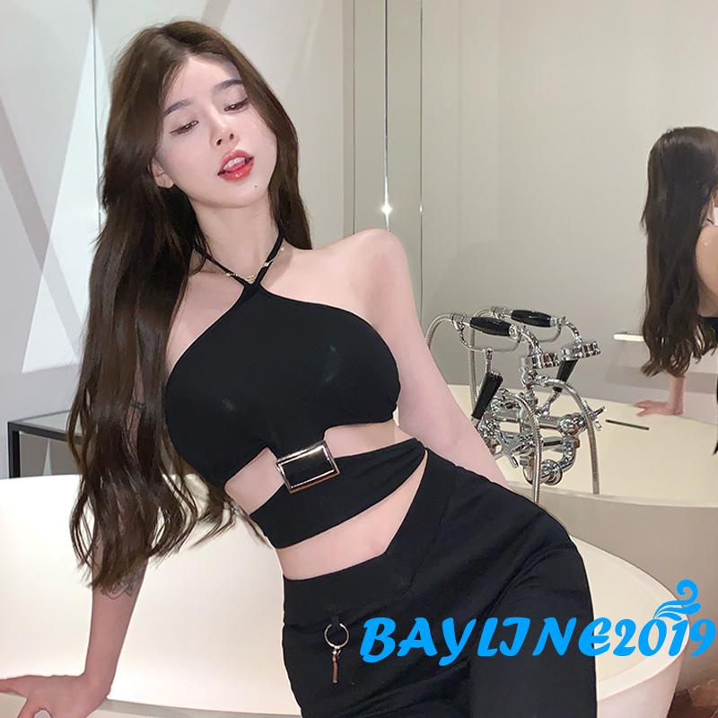 Áo Croptop Hai Dây Không Tay Có Khóa Cài Thời Trang Mùa Hè Cho Nữ