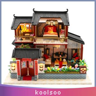 1/24 Wooden DIY Dollhouse Kit with LED Lights and Music Box, Chinese Style Courtyard With LED Light, Teens Children Hand Toys