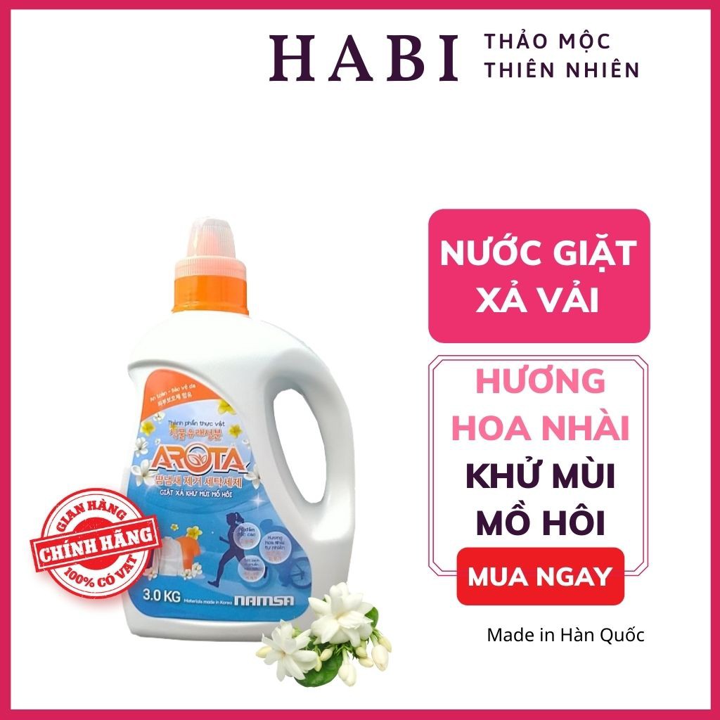 Nước giặt xả đậm đặc khử mùi mồ hôi hương hoa nhài Arota Hàn Quốc, nước giặt gốc thực vật an toàn chai 3kg