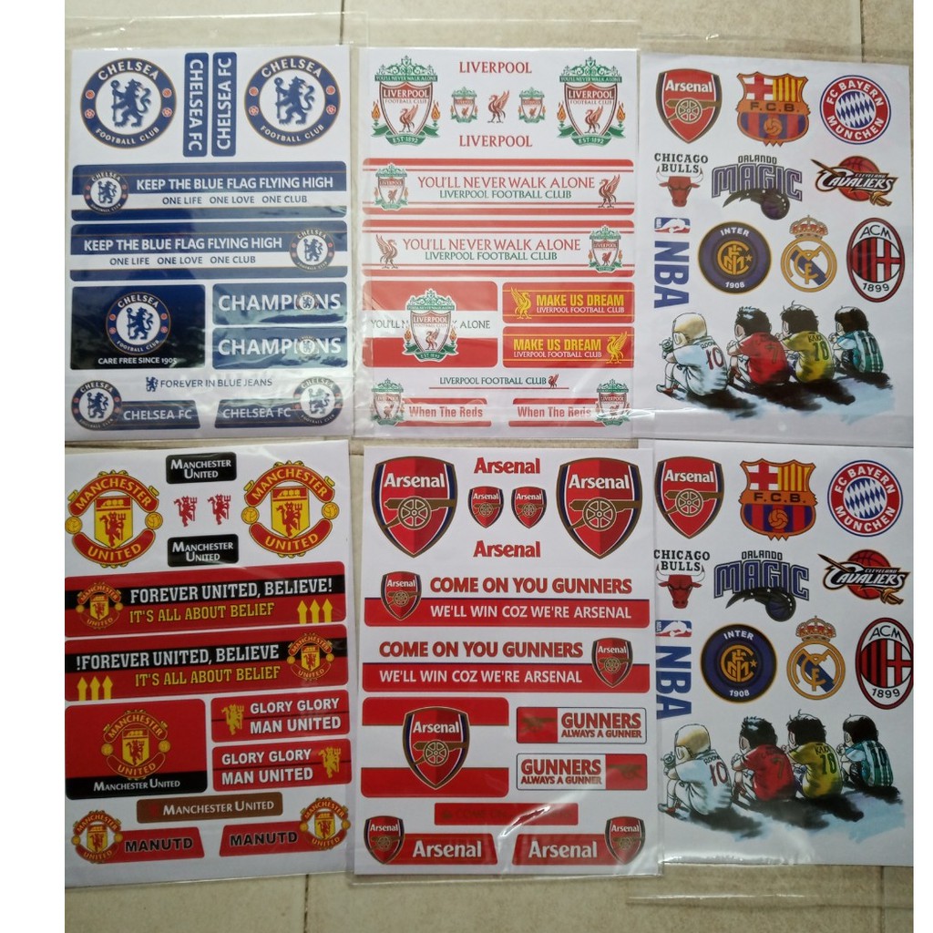 Decal dán xe, laptop, điện thoại, mũ bảo hiểm...clb bóng đá arsenal chelsea MU Liverpool