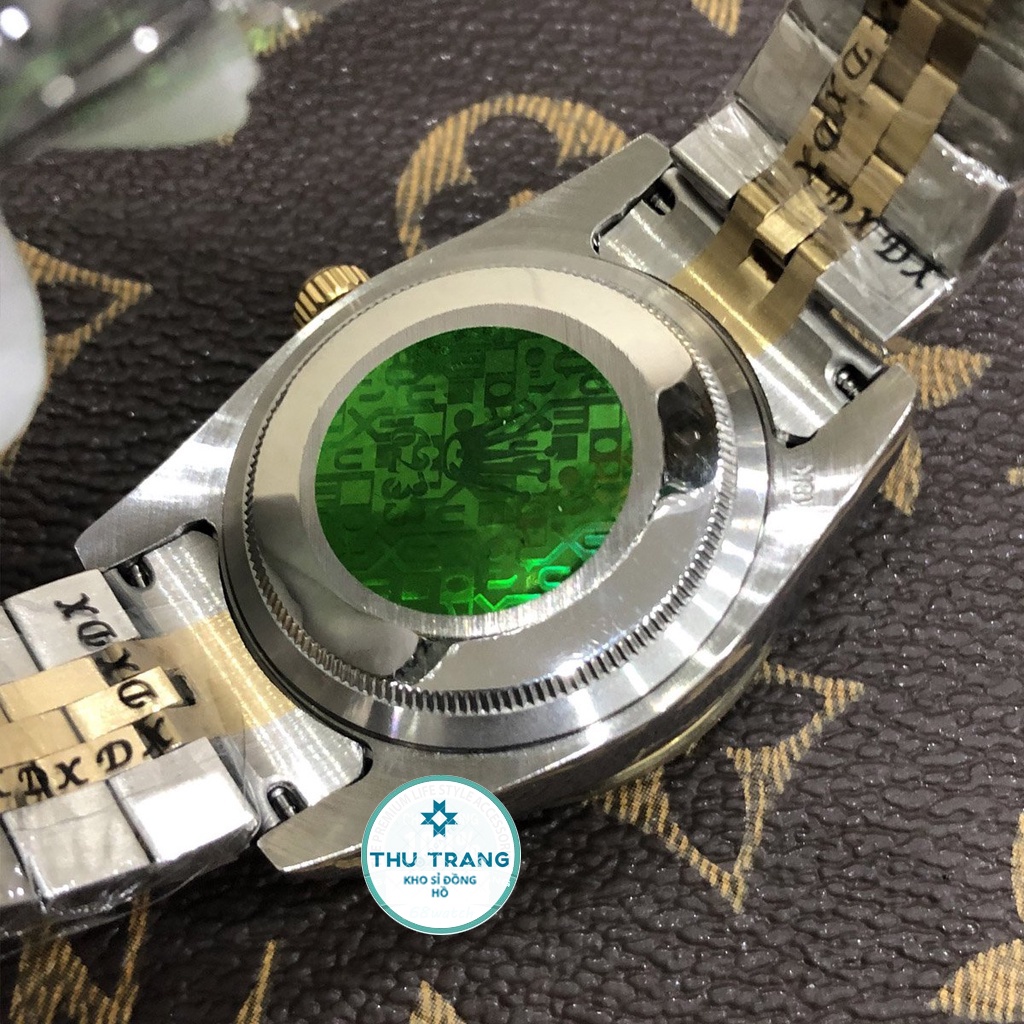 Đồng hồ nam Đồng hồ cơ Rolex dòng Automatic máy Nhật mặt trắng viền vàng đính đá dây demi size 40-41mm