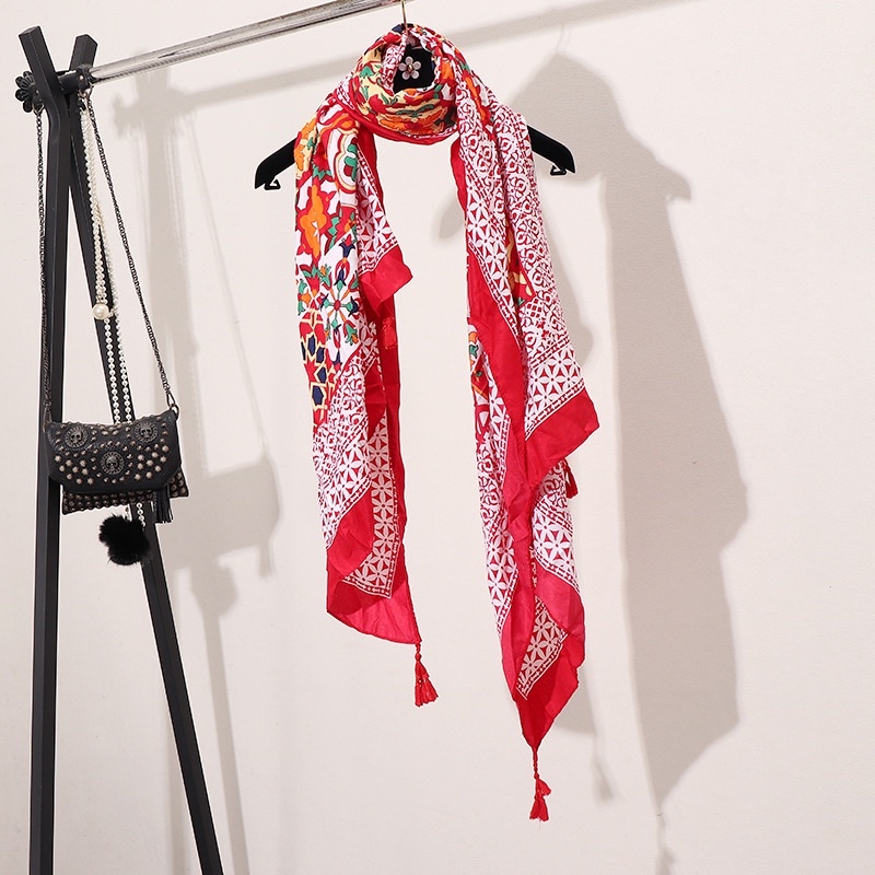 Khăn choàng cổ in hoa văn thổ cẩm size 90x180cm