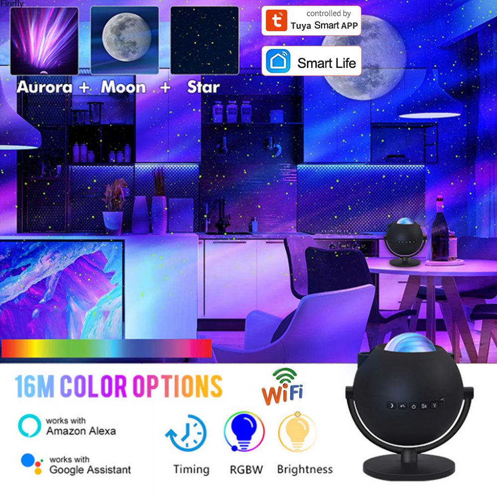 Máy Chiếu Tia Laser Thông Minh Cực Quang Phát Sáng Bầu Trời Sao Có Loa Nhạc Cho Alexa Và Google Home