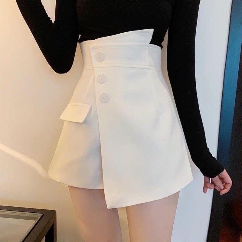 Quần short giả váy🌞quần đùi nữ cạp cao 3 khuy và túi vuông vải vitex không bai xù