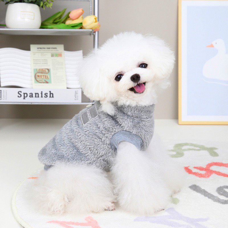 Áo sweater giữ ấm cho thú cưng cổ tròn, có vòng kéo phía sau - Quần áo ấm mùa đông cho chó mèo