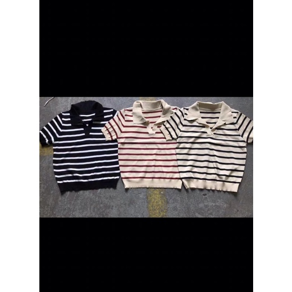 Áo thun dệt kim polo cổ xẻ V  kiểu dáng basic phong cách Hàn Quốc