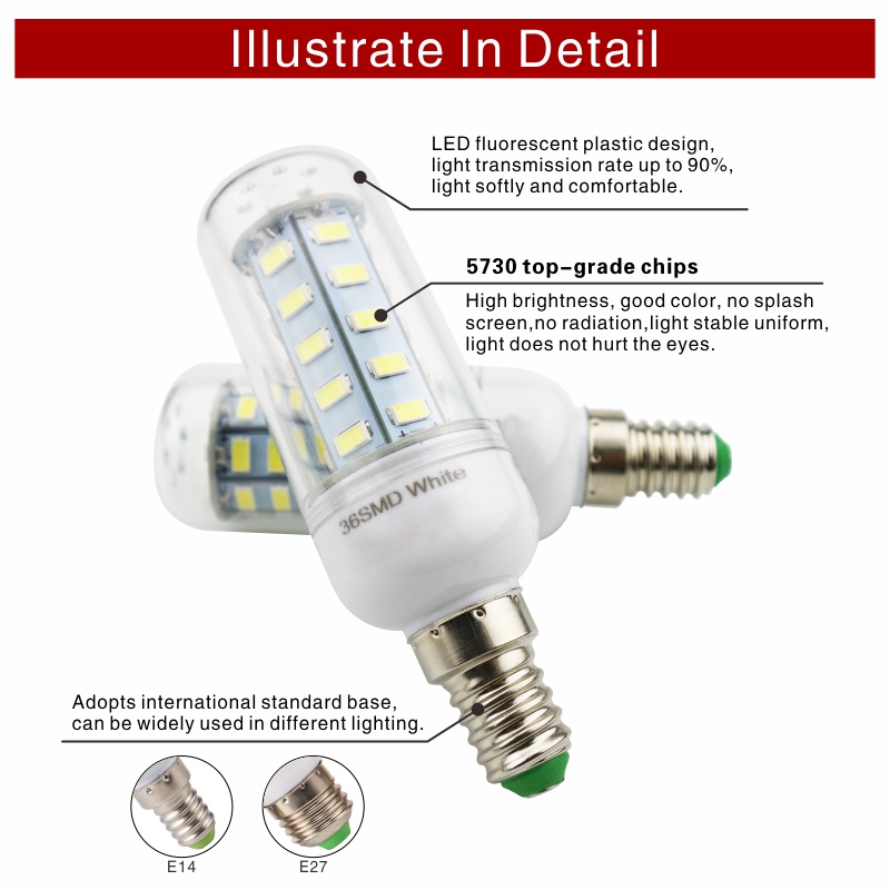 Bóng Đèn LED Bắp Ngô E27 E14 24 36 48 56 69 72LEDs SMD5730 220V