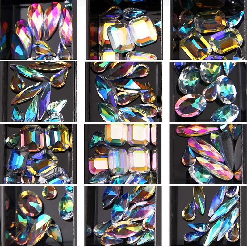 [Hàng mới về] Hộp 12 ngăn đá resin trong suốt nhiều màu sắc nhiều kích thước trang trí móng