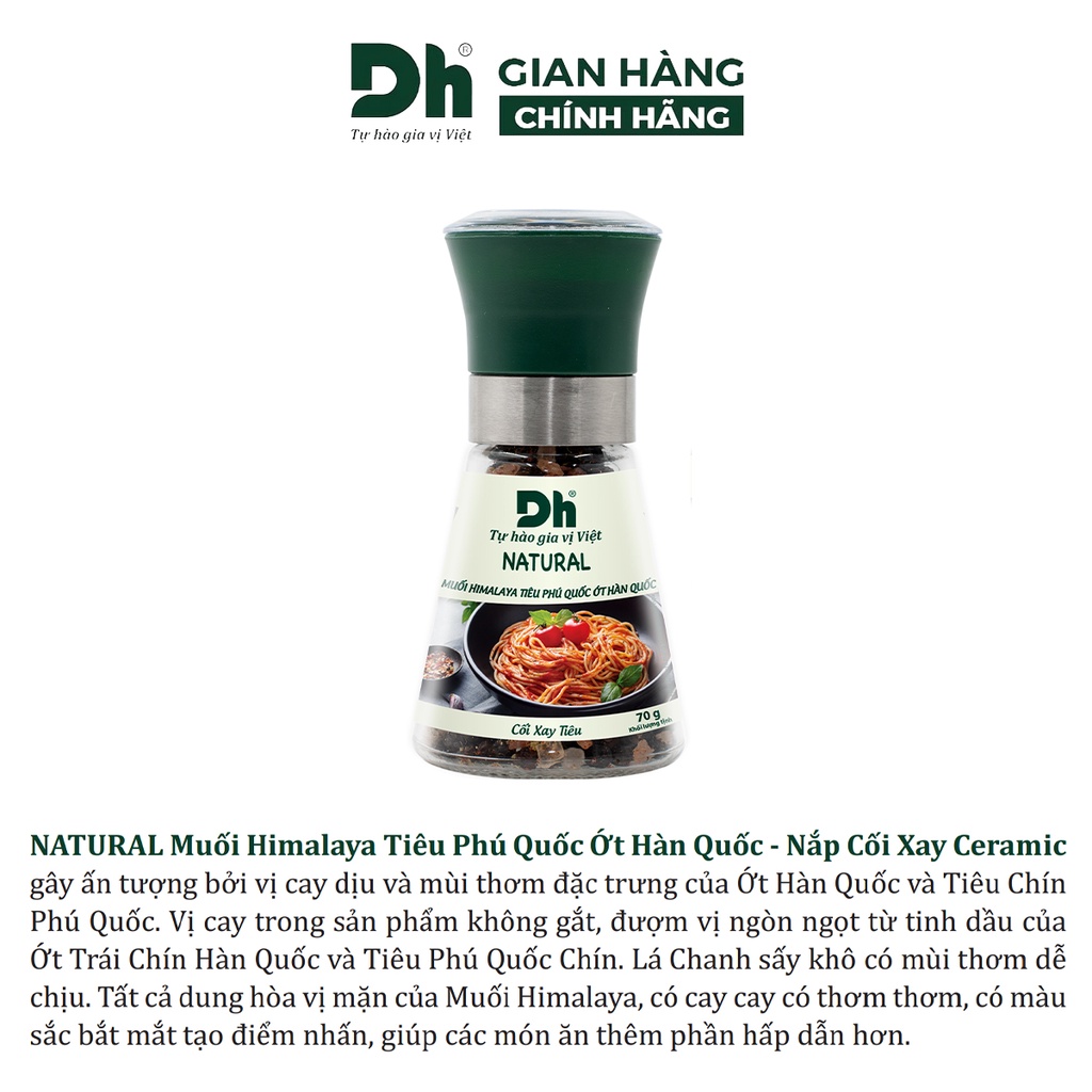 Muối Himalaya tiêu Phú Quốc ớt Hàn Quốc Natural DH Foods dạng cối xay 70gr