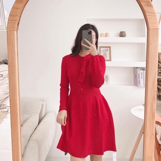 váy len cổ nơ