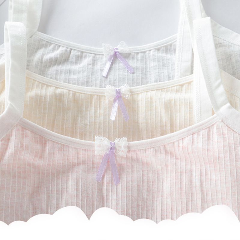 Áo Ngực Cotton Nhẹ Kẻ Sọc Ngang Có Đệm Lót Trang Trí Nơ Phối Ren Ngọt Ngào Cho Bé Gái Tuổi Dậy Thì