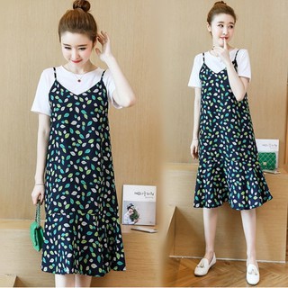 Đầm bầu - sét yếm họa tiết lá xinh xắn