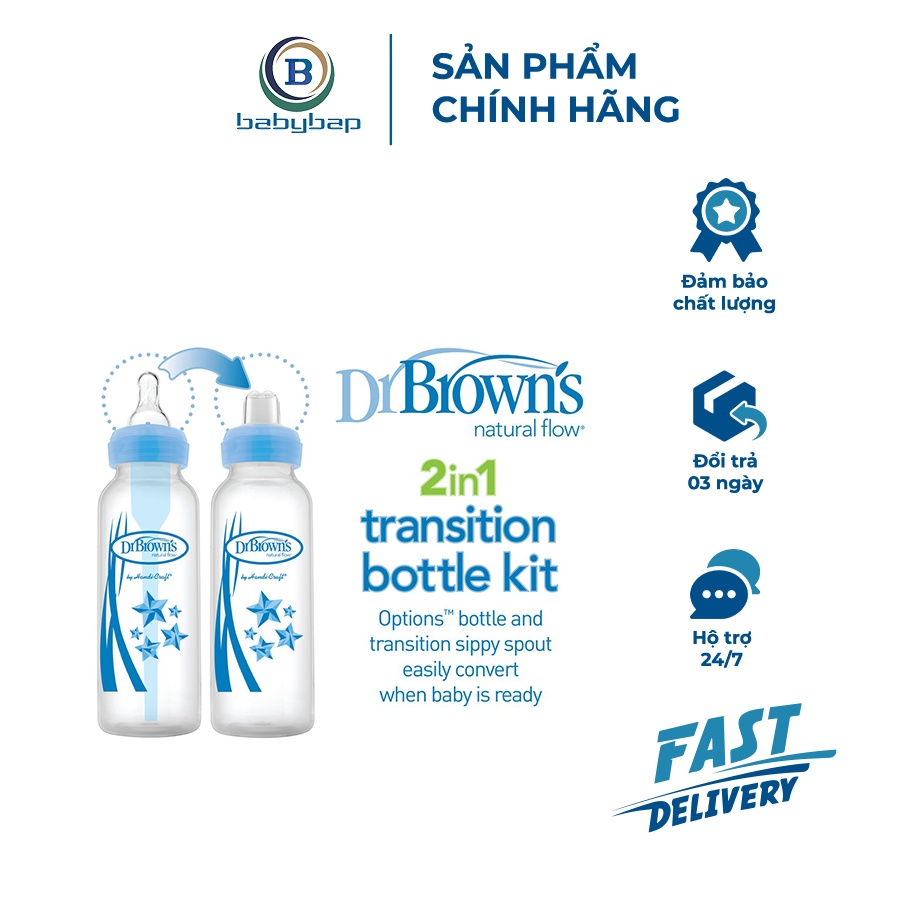 Bình Sữa Cổ Thường 250ml Nhựa PP Loại Options Plus Dòng Chuyển Đổi Dr Brown_s