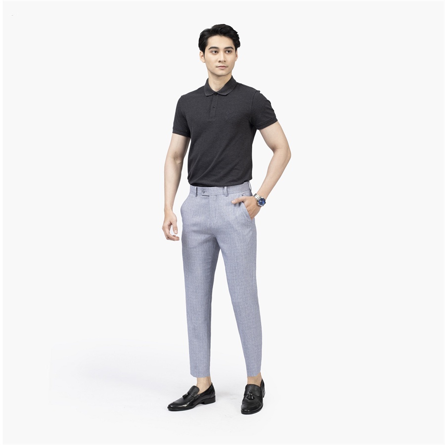 Quần âu tây nam Aristino ATR00202 màu xám kẻ chìm dáng Cropped có độ dài trên mắt cá chân vải polyester cao cấp mềm mại