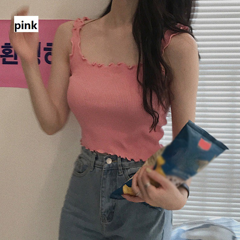 Áo Hai Dây Và Ba Lỗ  Dệt Kim Màu Trơn Phong Cách Hàn Quốc