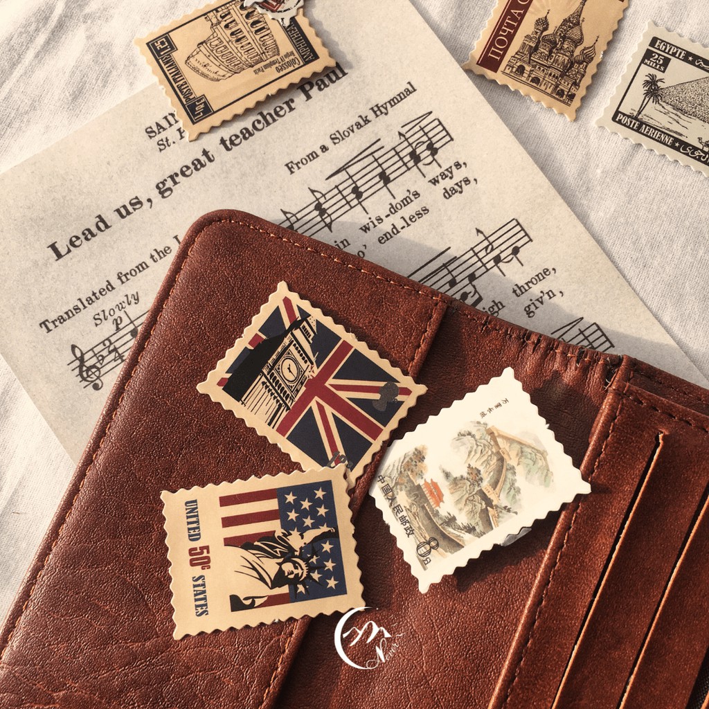 Bộ sticker 46 lá tem, hình dán, nhãn dán Các Kỳ Quan Thế Giới và Khu Vườn Bí Mật NEVERLAND