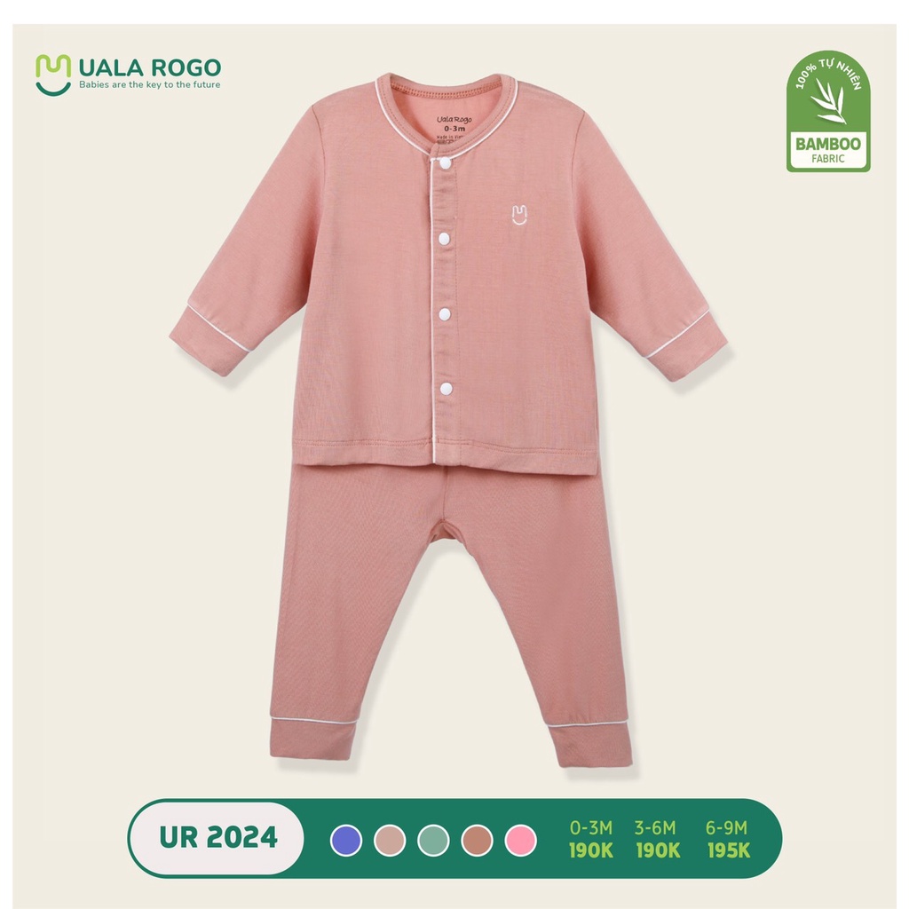 Quần áo sơ sinh Uala rogo 0 - 9 tháng vải sợi tre Bamboo fabric mềm mại cúc giữa thông thoáng 2027