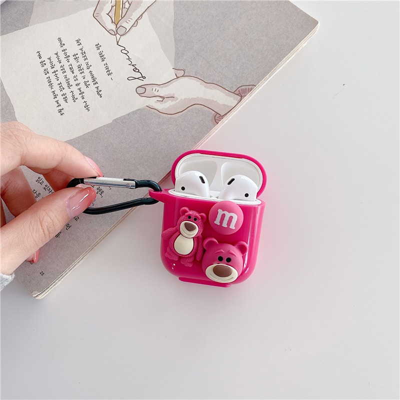Vỏ bảo vệ hộp sạc tai nghe Airpods 1/2/Pro bằng TPU mềm hình chú gấu và quả dâu tây dễ thương