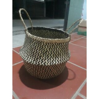 Giỏ cói đen trắng kẻ dọc size 35 cm