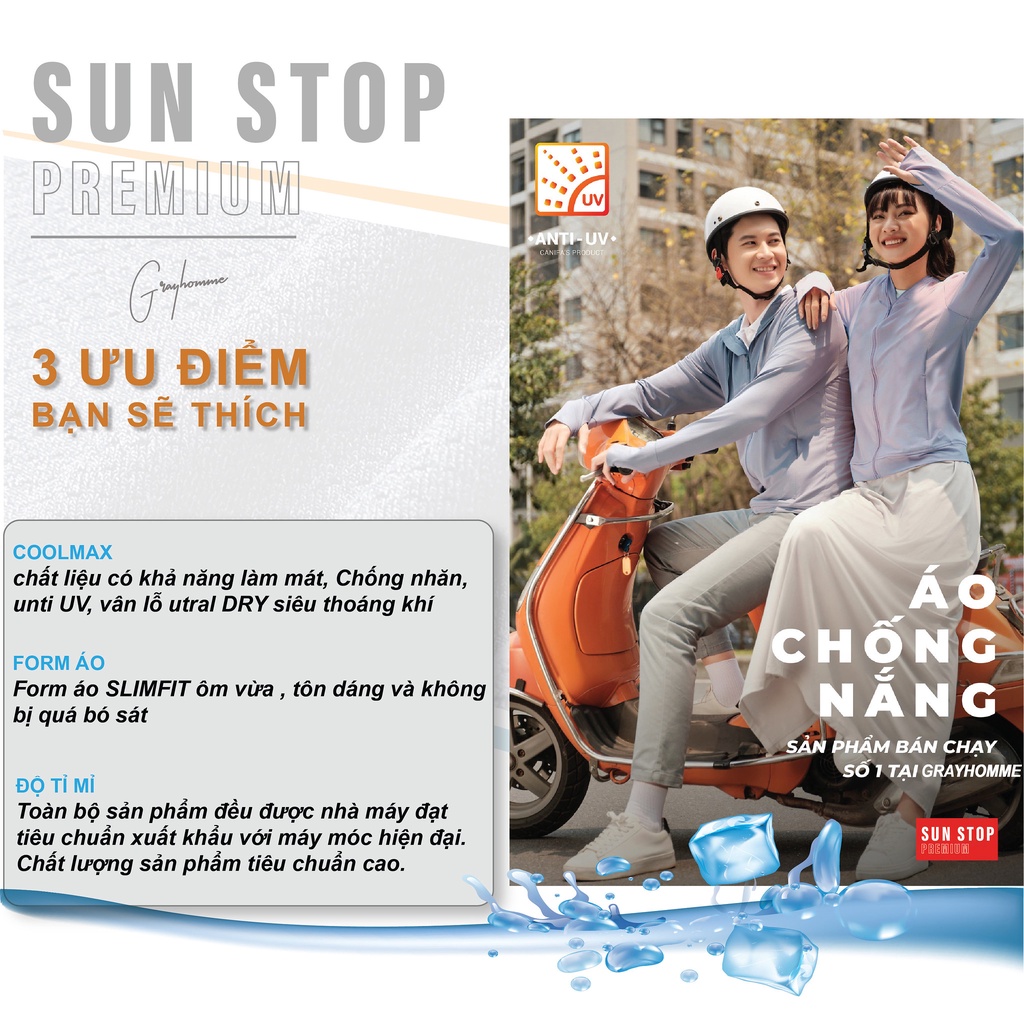 Áo chống nắng nam nữ GRAYHOMME Ultral Dry vải dày có lỗ thông hơi chống tia UV SUN001