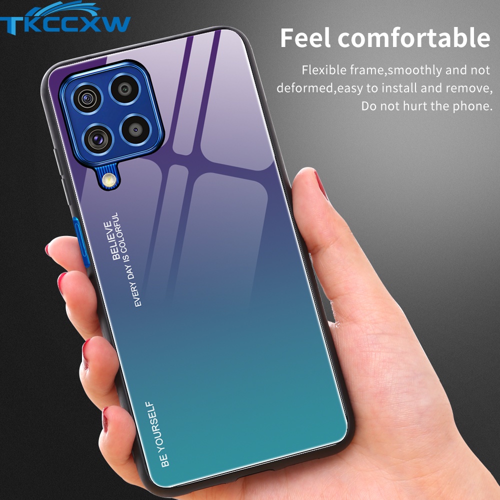 Ốp điện thoại mặt kính cường lực cứng màu gradient cho Samsung Galaxy A32 A82 F62 M62 M32 A52S M42