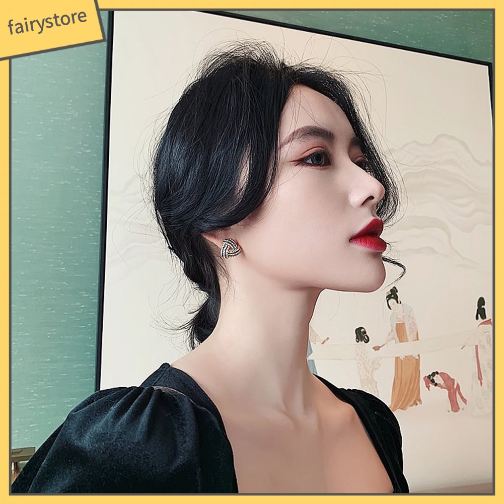 Hoa tai thiết kế hình tam giác đính kim cương giả sang trọng cho nữ